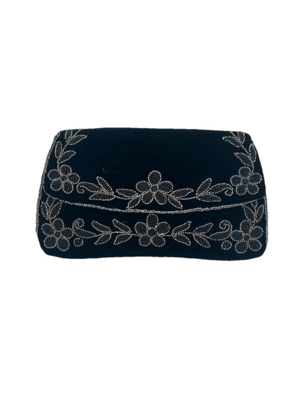 Michael Swiss Black Velvet Beaded Clutch Evening Bag Floral Hollywood Glam Goth